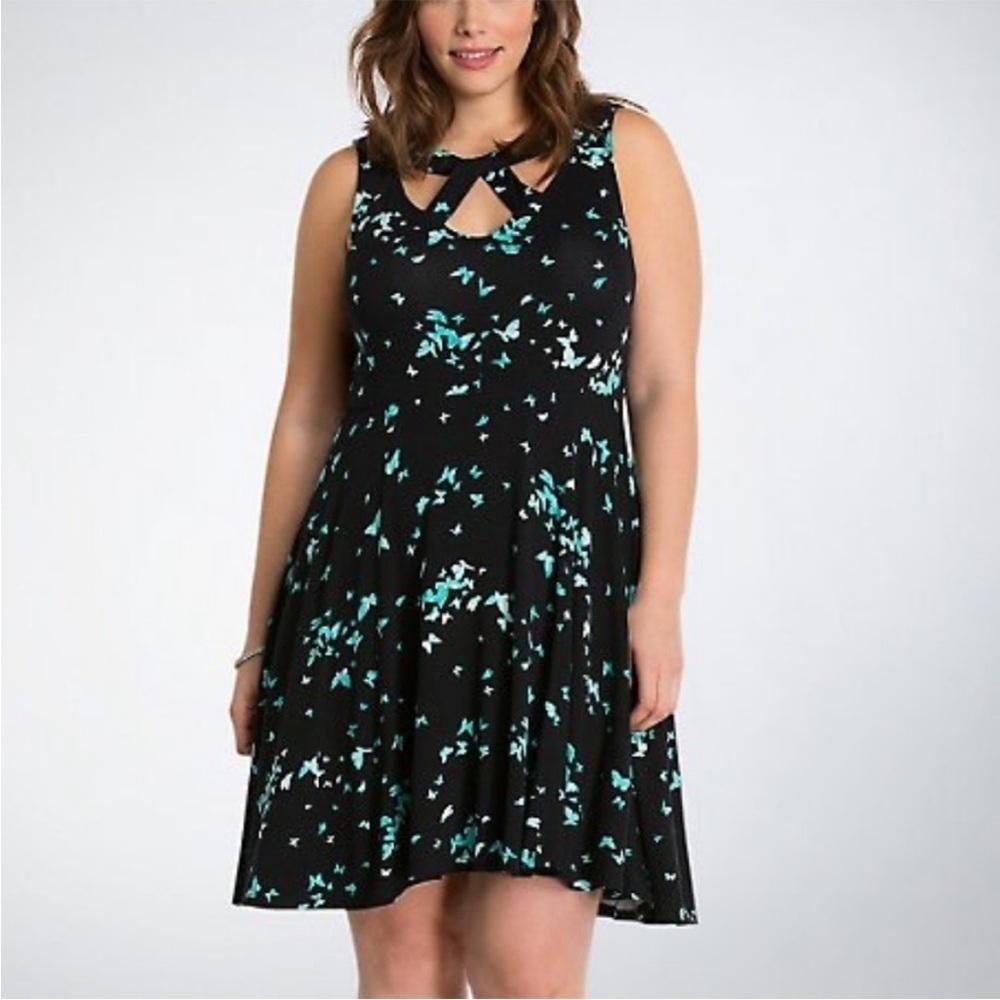 torrid Black Mini Dress with Teal and White Floral Print